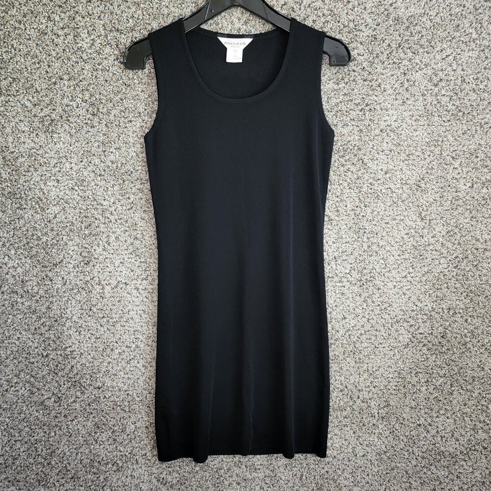 Exclusively Misook Womens XS Black Sleeveless Round Neck Sheath Dress Acrylic